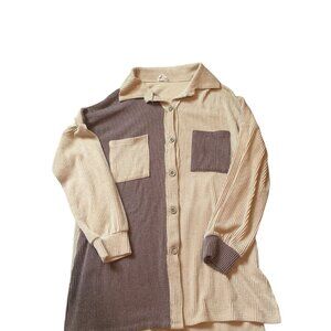 Lovely Melody Size Medium (M) Women's Two-Tone Ribbed Cardigan Sweater Button Fr